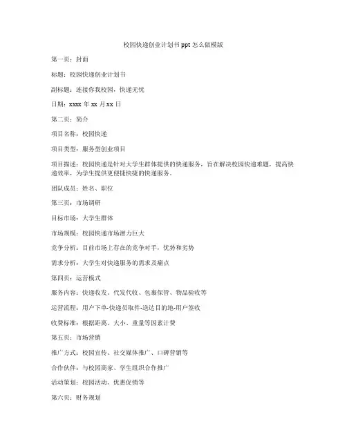 校园快递创业计划书ppt怎么做模版
