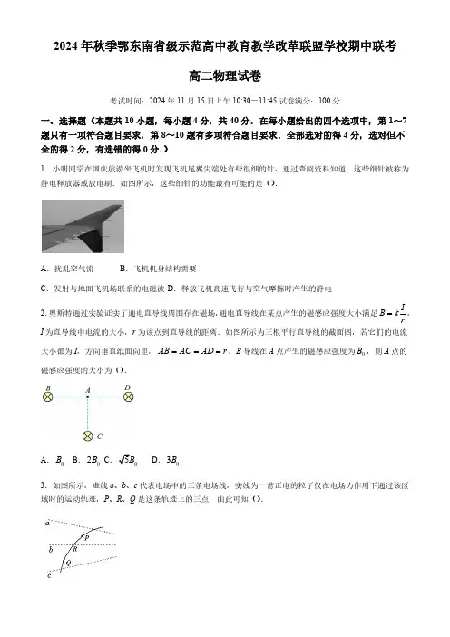 湖北鄂东南省级示范高中教育教学改革联盟学校2024-2025学年高二上学期期中联考物理试题(含解析)