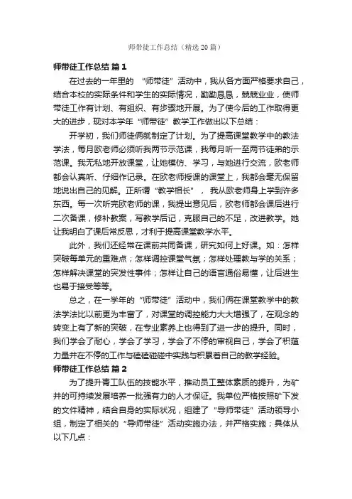 师带徒工作总结（精选20篇）