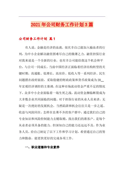 2021年公司财务工作计划3篇(精选)