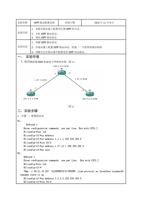 计算机网络OSPF路由配置实验