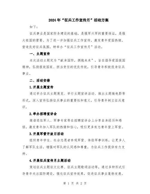 2024年“征兵工作宣传月”活动方案