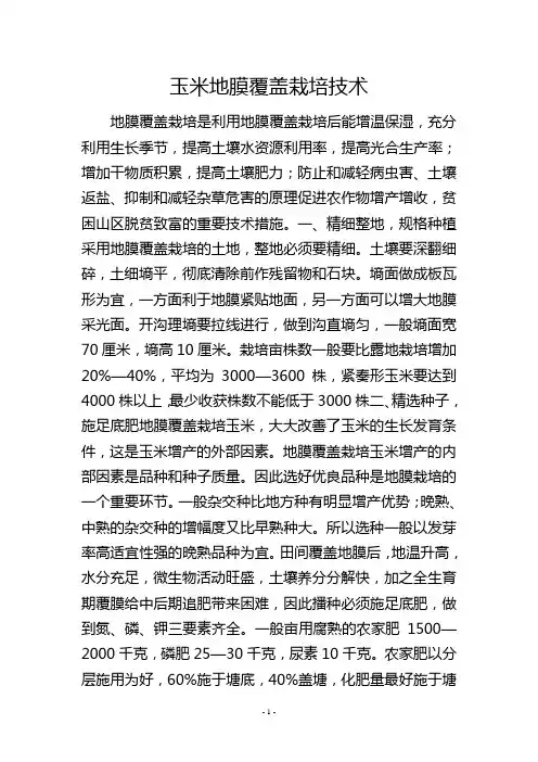 玉米地膜覆盖栽培技术