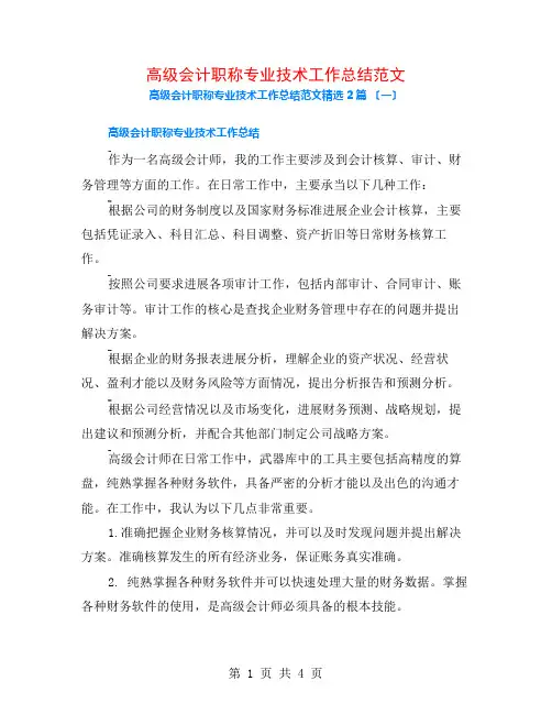 高级会计职称专业技术工作总结范文2篇