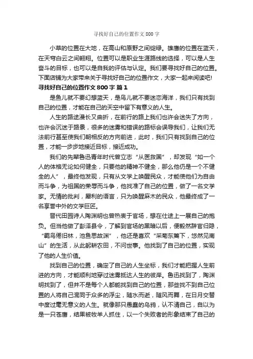 寻找好自己的位置作文800字