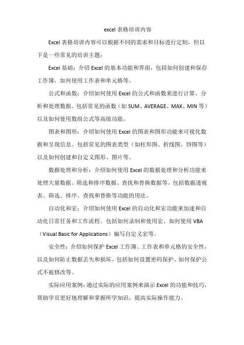 excel表格培训内容