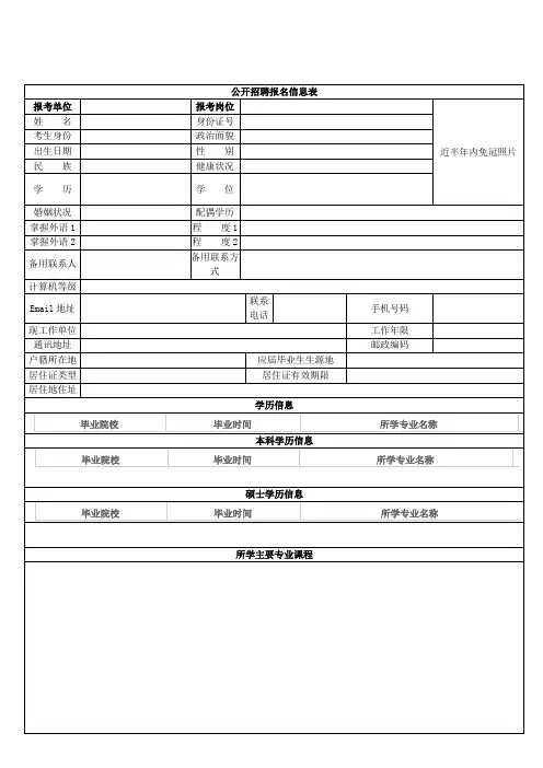 公开招聘报名信息表