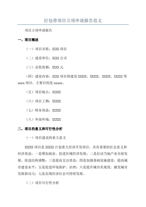 打包带项目立项申请报告范文
