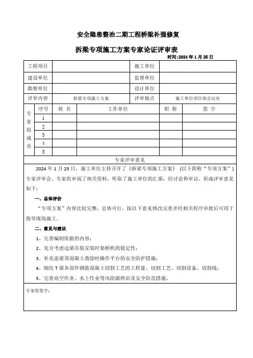 专项方案专家论证评审表