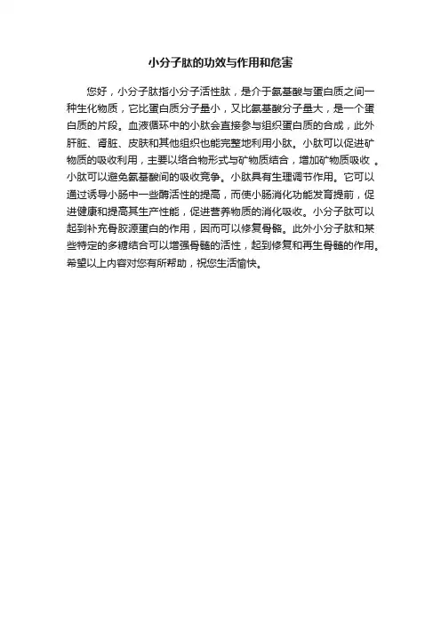 小分子肽的功效与作用和危害
