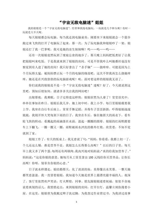 “宇宙无敌电脑迷”姐姐范文精选