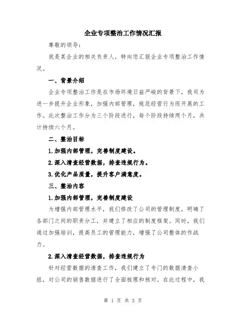 企业专项整治工作情况汇报