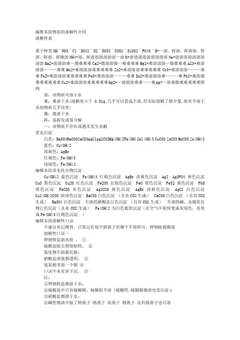 科学溶解性表