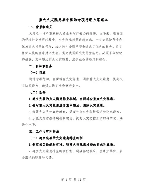 重大火灾隐患集中整治专项行动方案范本（三篇）