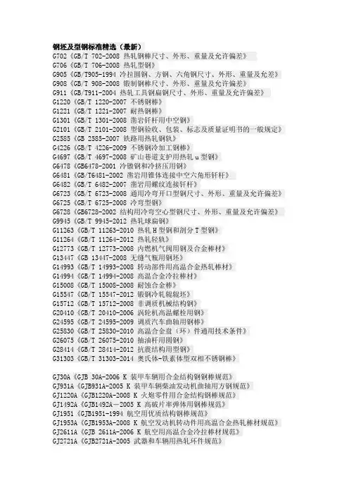 钢坯及型钢标准精选(最新)