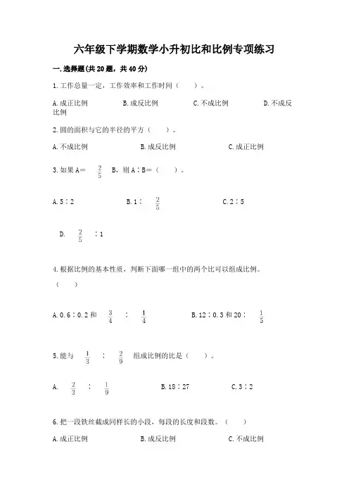 六年级下学期数学小升初比和比例专项练习及答案(典优)