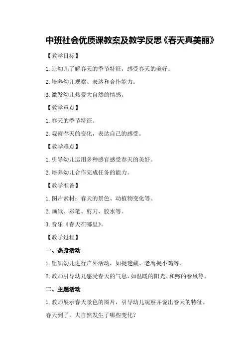 中班社会优质课教案及教学反思《春天真美丽》