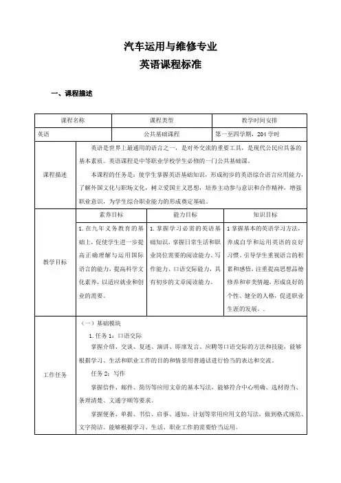 中等职业学校——英语课程标准