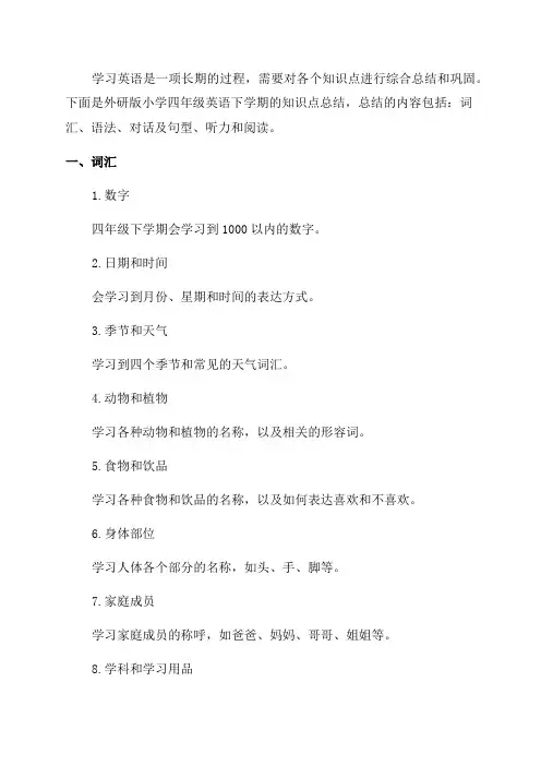 外研版小学四年级英语下学期知识点总结