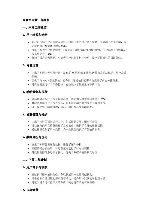 互联网运营工作周报