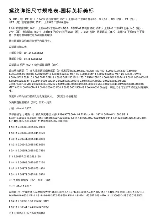螺纹详细尺寸规格表-国标英标美标
