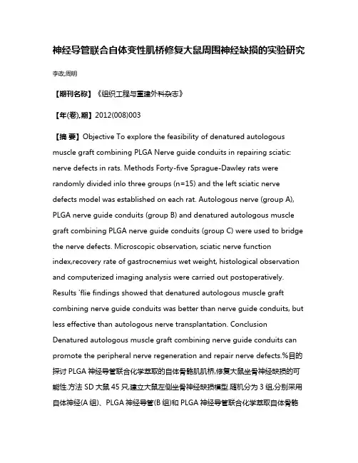神经导管联合自体变性肌桥修复大鼠周围神经缺损的实验研究