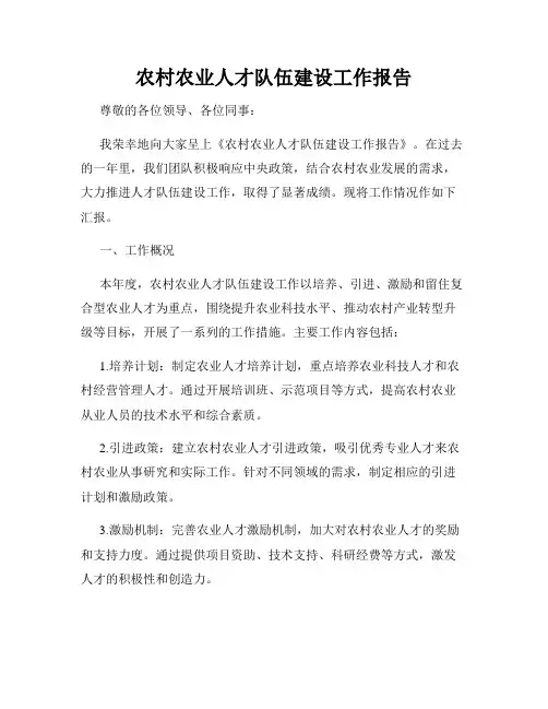 农村农业人才队伍建设工作报告