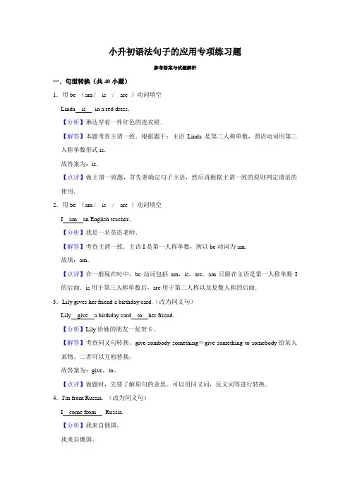 小升初语法句子的应用专项练习题 (2)