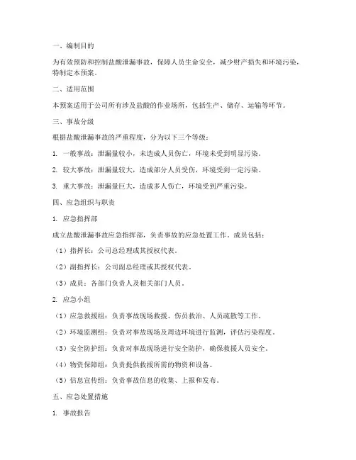 盐酸泄露时应急预案