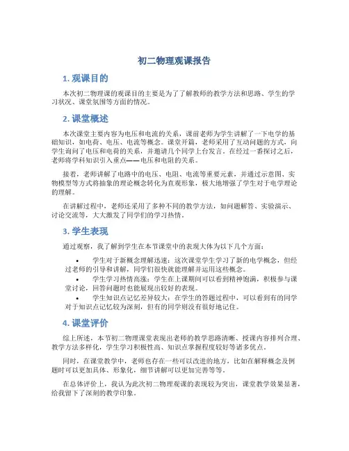 初二物理观课报告