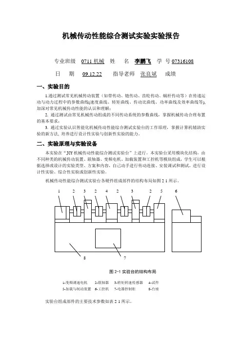 机械传动性能综合测试实验实验报告