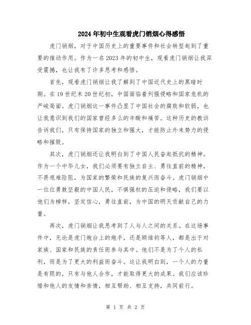 2024年初中生观看虎门销烟心得感悟