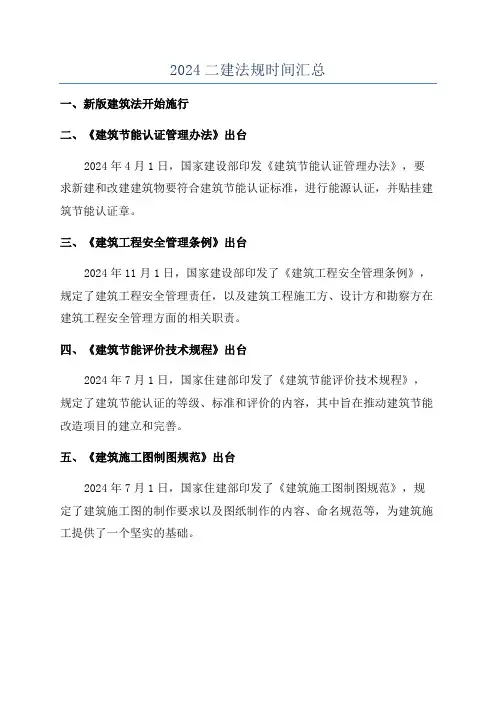 2024二建法规时间汇总