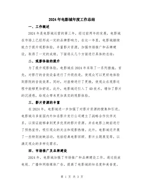 2024年电影城年度工作总结