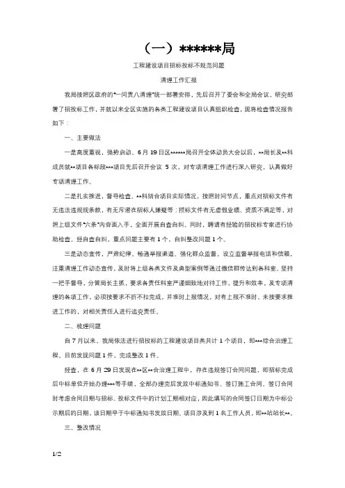 招投标项目不规范自查整改报告