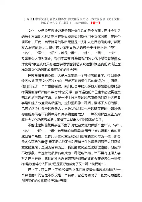 关于文化的议论文作文【三篇】