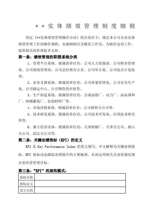 某公司实体绩效管理制度细则