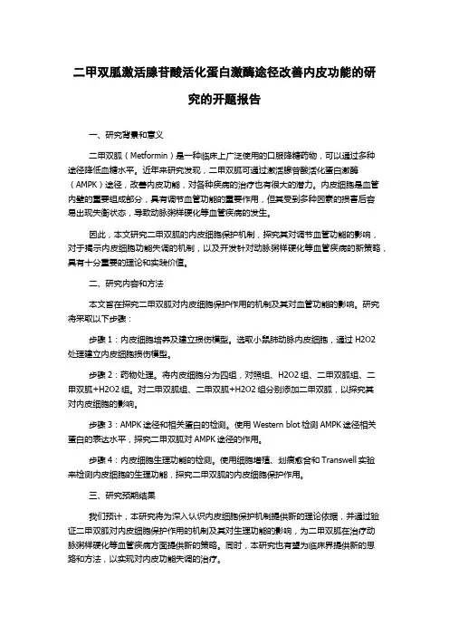 二甲双胍激活腺苷酸活化蛋白激酶途径改善内皮功能的研究的开题报告