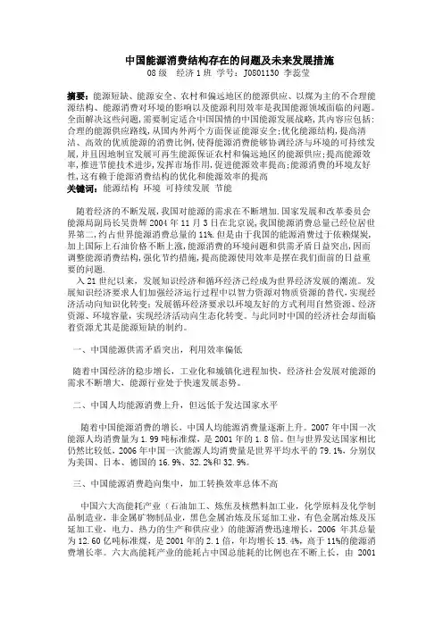 中国能源消费结构存在的问题及未来发展措施
