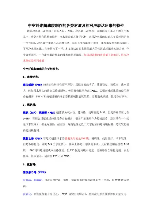 各类超滤膜的材质及特性