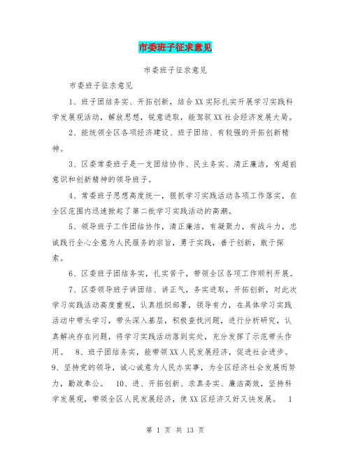 市委班子征求意见【可编辑版】