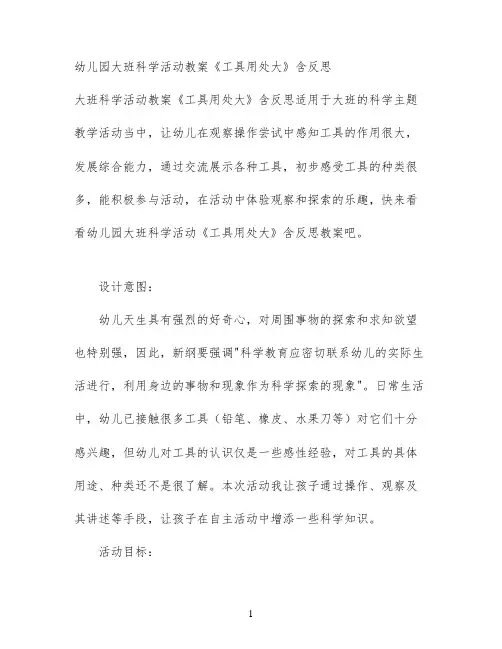 幼儿园大班科学活动教案《工具用处大》含反思