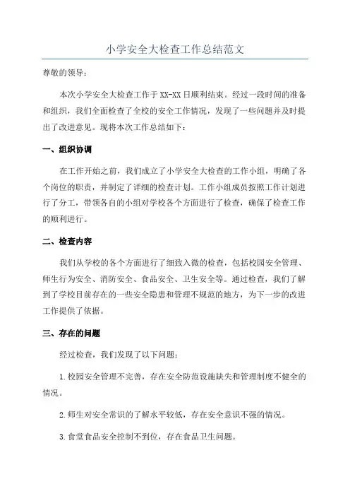 小学安全大检查工作总结范文