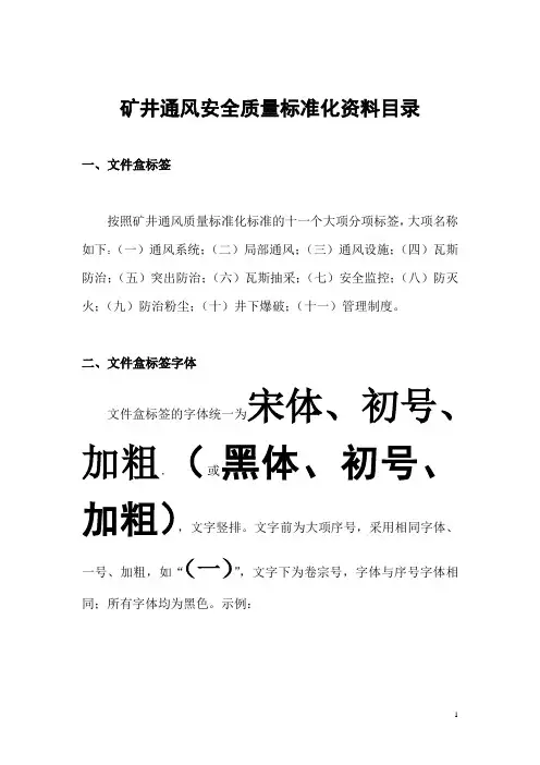 矿井通风安全质量标准化资料目录