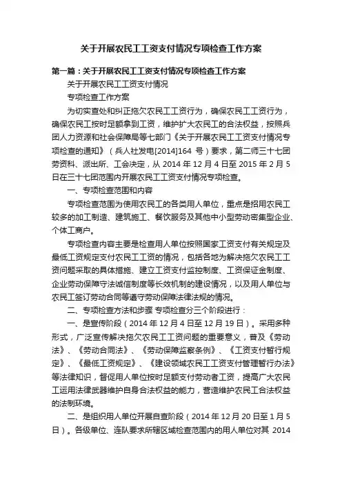 关于开展农民工工资支付情况专项检查工作方案