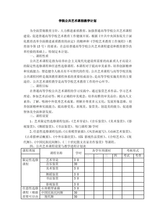 学院公共艺术课程教学计划