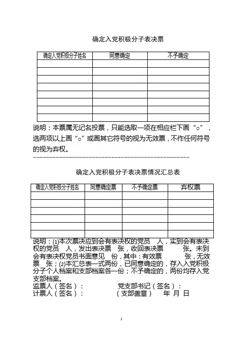 发展党员表决票
