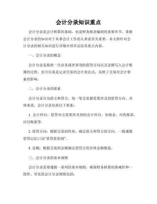 会计分录知识重点