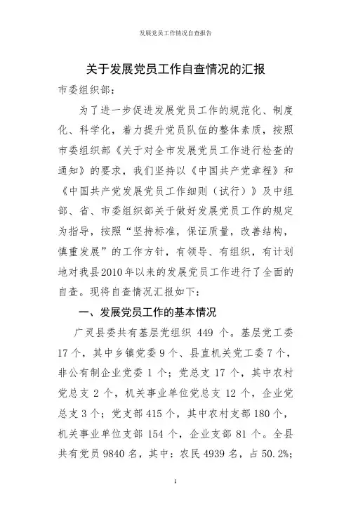发展党员工作情况自查报告