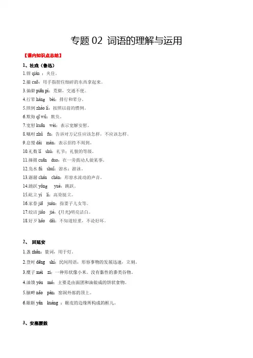 部编版八年级语文下册专题2词语的理解与运用(考点讲解)